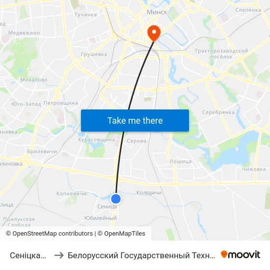Сеніцкая Царква to Белорусский Государственный Технологический Университет map