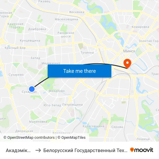 Акадэміка Карскага to Белорусский Государственный Технологический Университет map