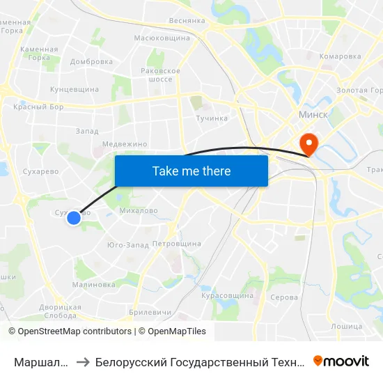 Маршала Лосіка to Белорусский Государственный Технологический Университет map