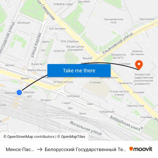 Минск-Пассажирский to Белорусский Государственный Технологический Университет map