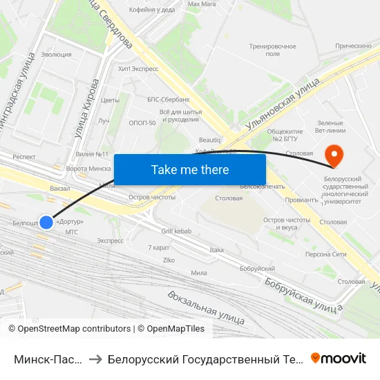 Минск-Пассажирский to Белорусский Государственный Технологический Университет map