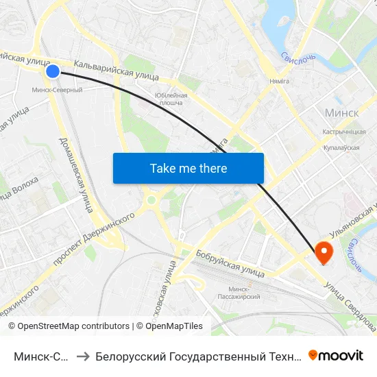 Минск-Северный to Белорусский Государственный Технологический Университет map