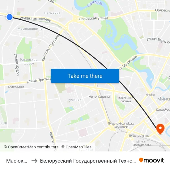Масюковщина to Белорусский Государственный Технологический Университет map