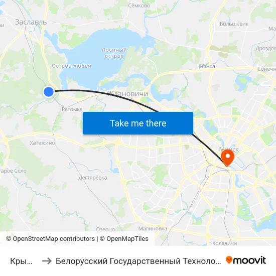 Крыжовка to Белорусский Государственный Технологический Университет map