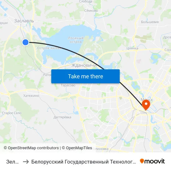 Зеленое to Белорусский Государственный Технологический Университет map