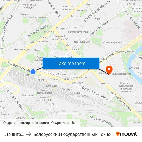 Ленінградская to Белорусский Государственный Технологический Университет map