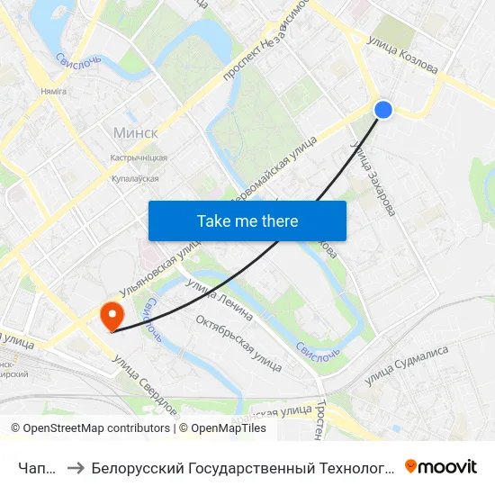 Чапаева to Белорусский Государственный Технологический Университет map