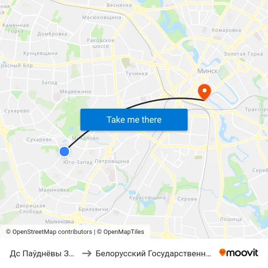 Дс Паўднёвы Захад (Дс Юго-Запад) to Белорусский Государственный Технологический Университет map