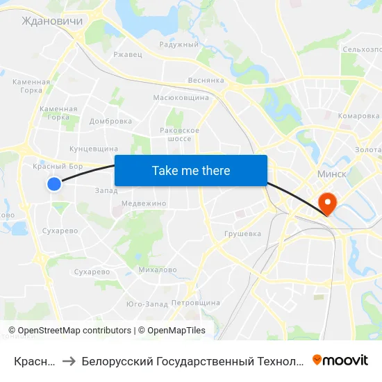 Красны Бор to Белорусский Государственный Технологический Университет map