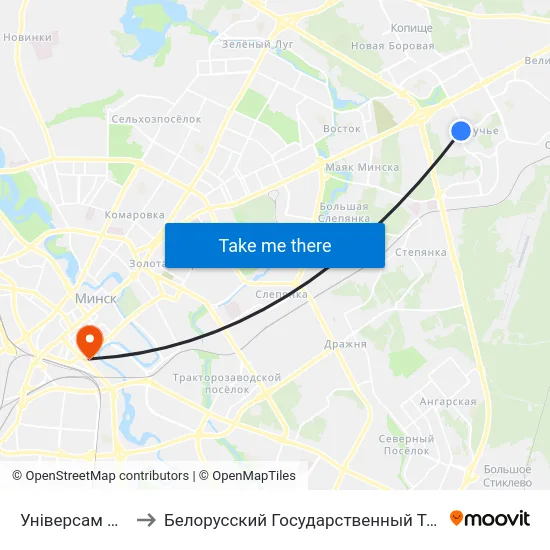 Універсам Першамайскі to Белорусский Государственный Технологический Университет map