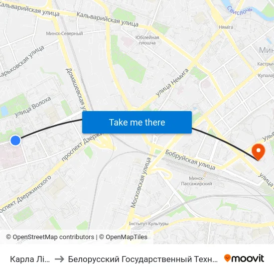 Карла Ліпкнехта to Белорусский Государственный Технологический Университет map