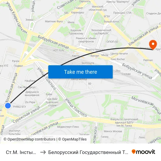 Ст.М. Інстытут Культуры to Белорусский Государственный Технологический Университет map