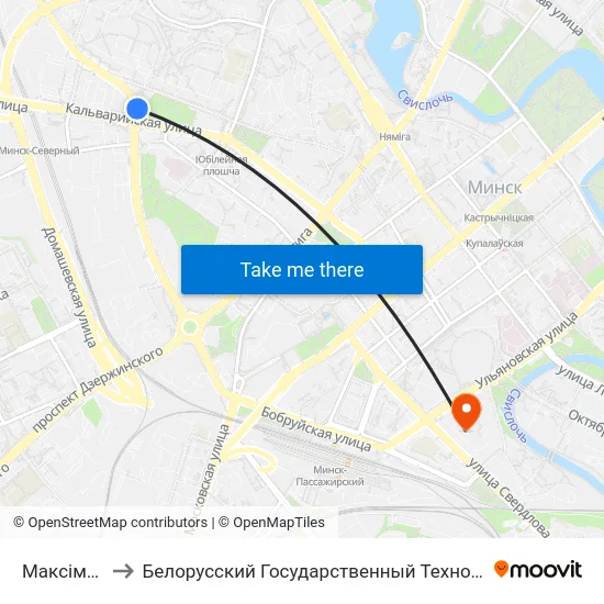 Максіма Танка to Белорусский Государственный Технологический Университет map