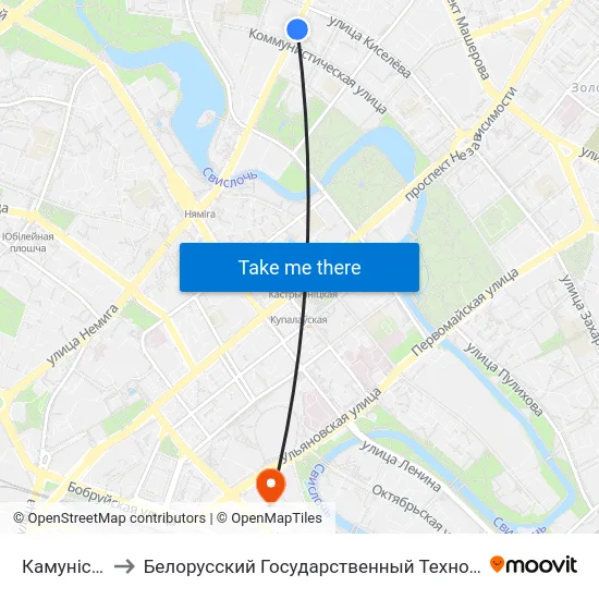 Камуністычная to Белорусский Государственный Технологический Университет map