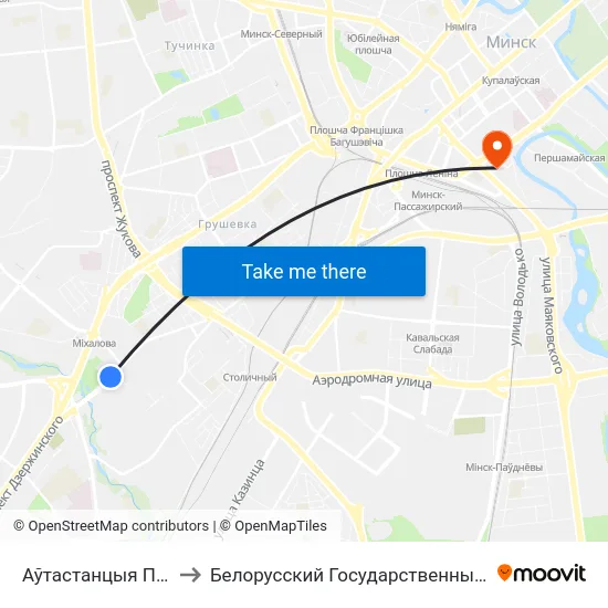 Аўтастанцыя Паўднёва-Заходняя to Белорусский Государственный Технологический Университет map