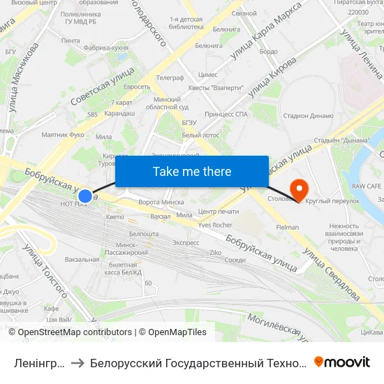 Ленінградская to Белорусский Государственный Технологический Университет map