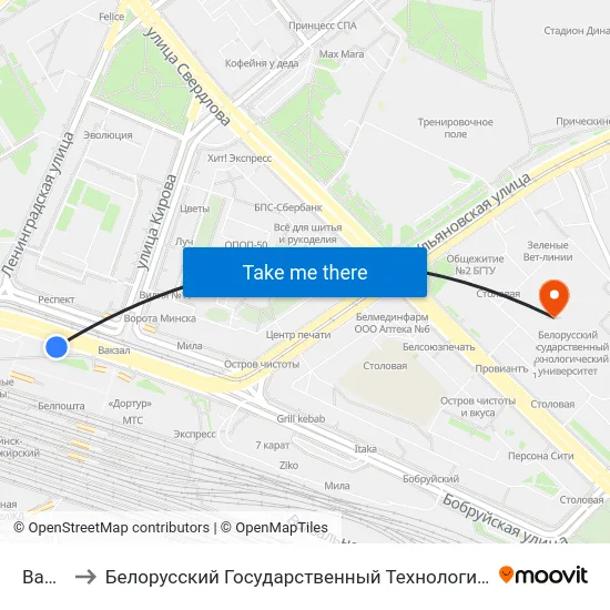 Вакзал to Белорусский Государственный Технологический Университет map