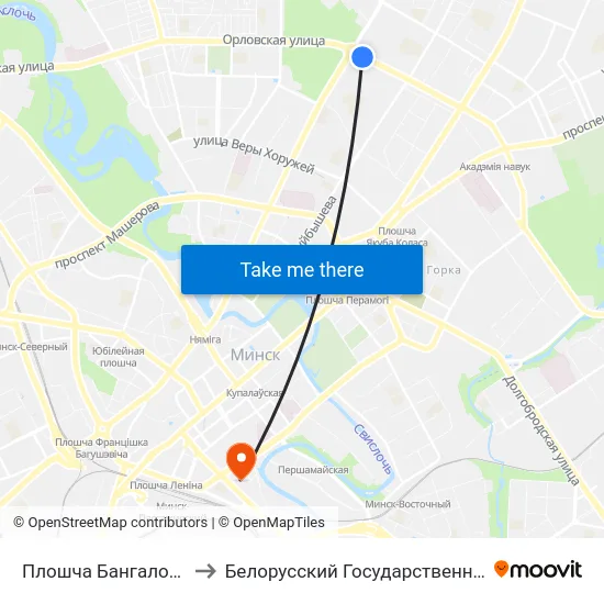 Плошча Бангалор (Площадь Бангалор) to Белорусский Государственный Технологический Университет map