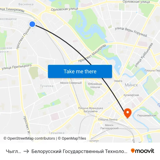 Чыгладзэ to Белорусский Государственный Технологический Университет map