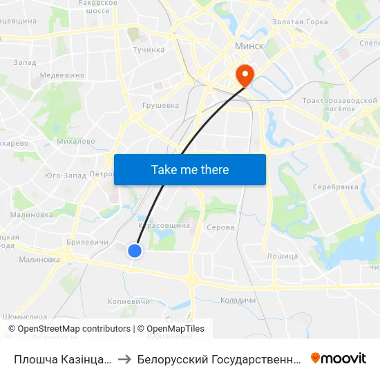 Плошча Казінца (Площадь Казинца) to Белорусский Государственный Технологический Университет map