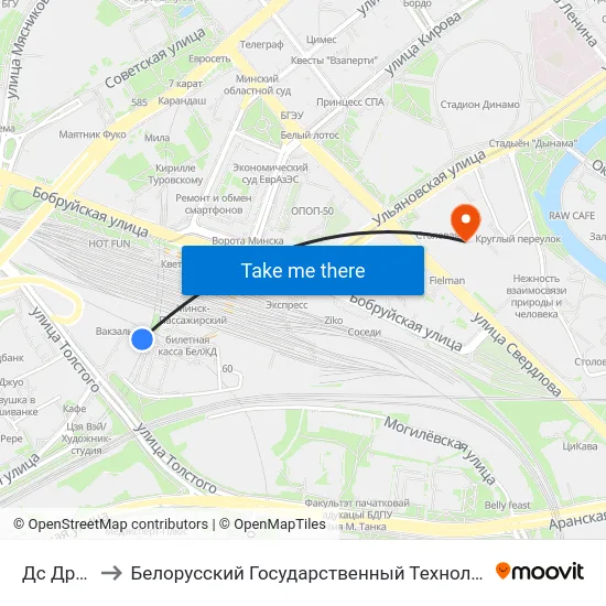 Дс Дружная to Белорусский Государственный Технологический Университет map