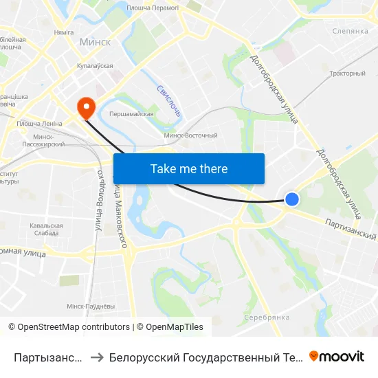 Партызанскі Праспект to Белорусский Государственный Технологический Университет map