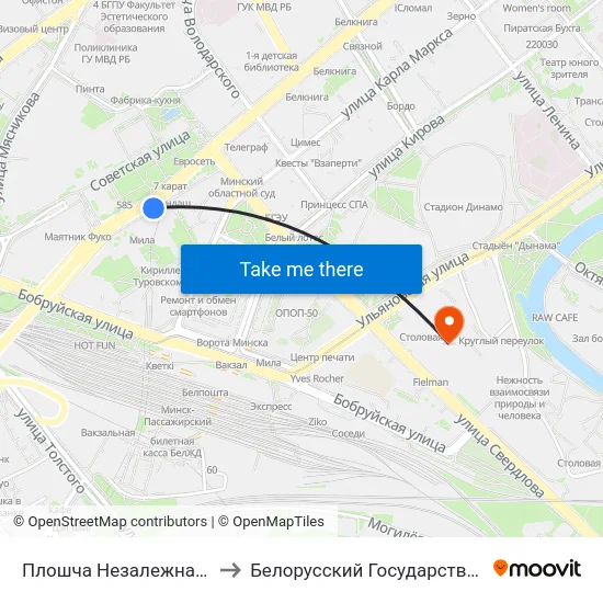 Плошча Незалежнасці (Площадь Независимости) to Белорусский Государственный Технологический Университет map