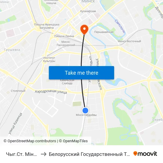 Чыг.Ст. Мінск-Паўднёвы to Белорусский Государственный Технологический Университет map