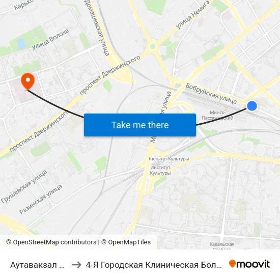 Аўтавакзал Цэнтральны to 4-Я Городская Клиническая Больница Имени Н.Е.Савченко map
