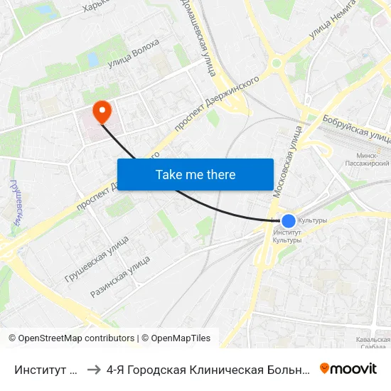 Институт Культуры to 4-Я Городская Клиническая Больница Имени Н.Е.Савченко map
