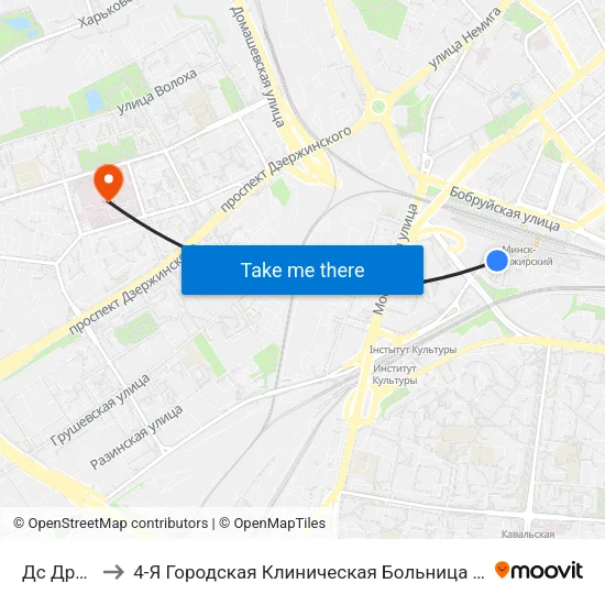 Дс Дружная to 4-Я Городская Клиническая Больница Имени Н.Е.Савченко map