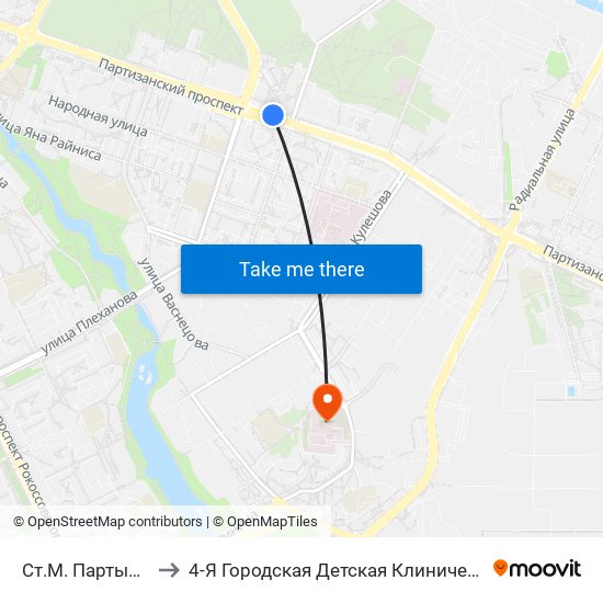 Ст.М. Партызанская to 4-Я Городская Детская Клиническая Больница map