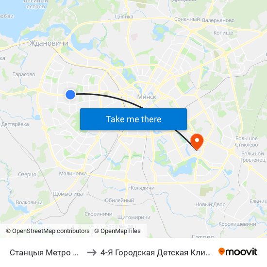 Станцыя Метро Кунцаўшчына to 4-Я Городская Детская Клиническая Больница map