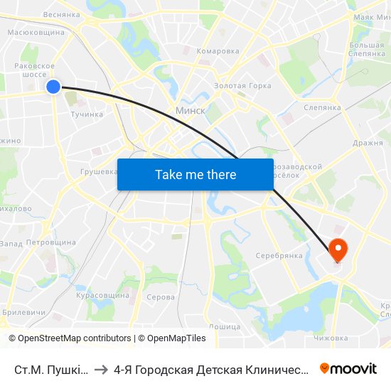 Ст.М. Пушкінская to 4-Я Городская Детская Клиническая Больница map