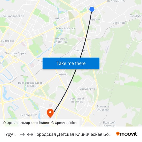 Уручье to 4-Я Городская Детская Клиническая Больница map