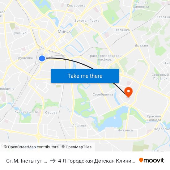 Ст.М. Інстытут Культуры to 4-Я Городская Детская Клиническая Больница map