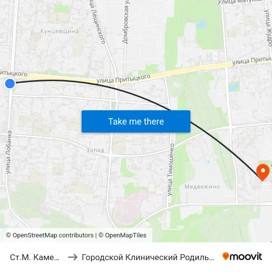 Ст.М. Каменная Горка to Городской Клинический Родильный Дом №2 Г. Минска map