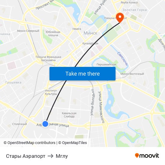 Стары Аэрапорт to Мглу map