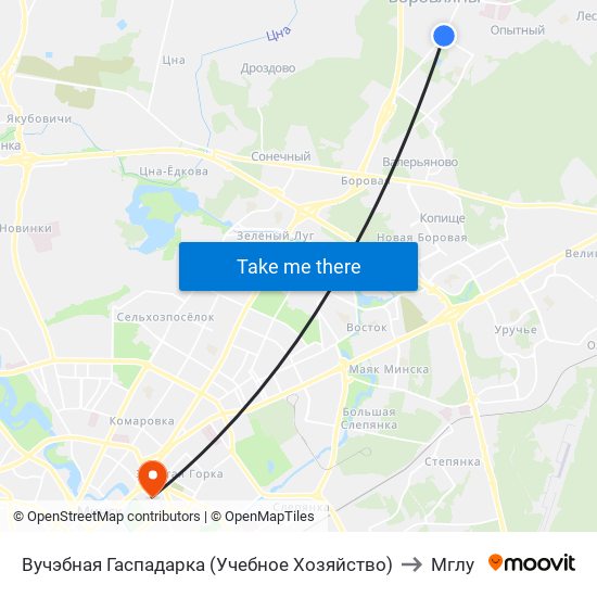 Вучэбная Гаспадарка (Учебное Хозяйство) to Мглу map