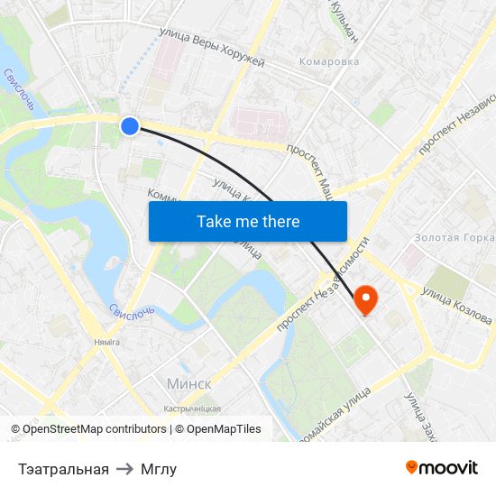 Тэатральная to Мглу map