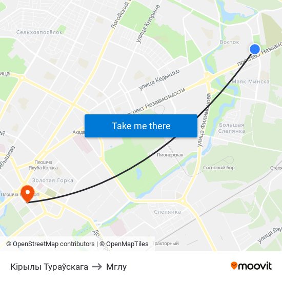 Кірылы Тураўскага to Мглу map