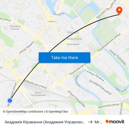 Акадэмія Кіравання (Академия Управления) to Мглу map