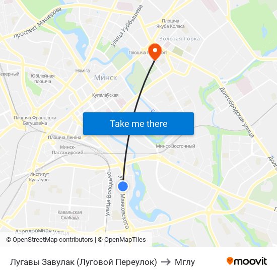 Лугавы Завулак (Луговой Переулок) to Мглу map