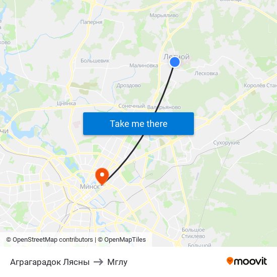 Аграгарадок Лясны to Мглу map