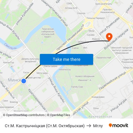 Ст.М. Кастрычніцкая (Ст.М. Октябрьская) to Мглу map