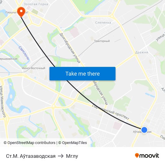 Ст.М. Аўтазаводская to Мглу map