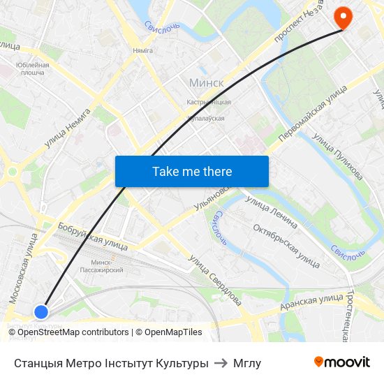 Станцыя Метро Інстытут Культуры to Мглу map