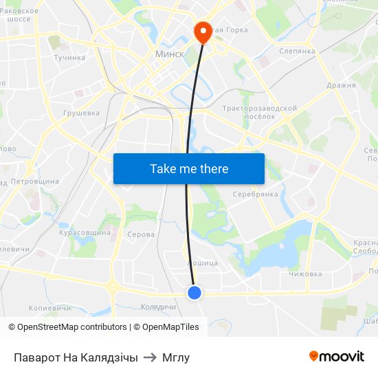 Паварот На Калядзічы to Мглу map