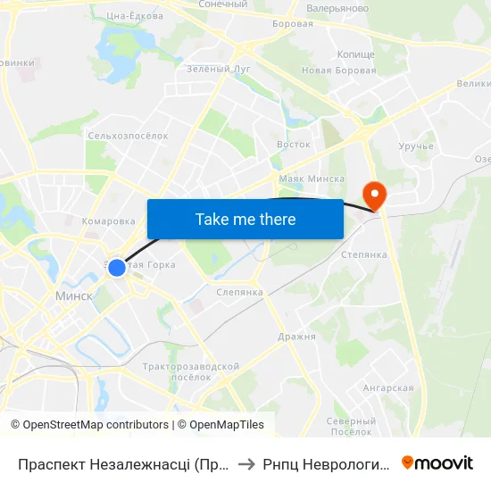 Праспект Незалежнасці (Проспект Независимости) to Рнпц Неврологии Нейрохирурги map