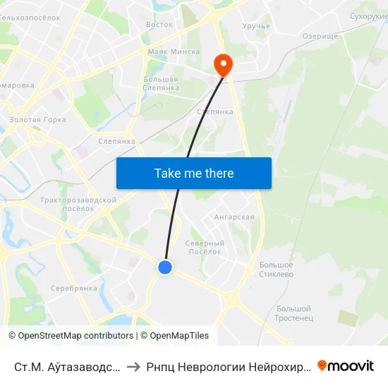 Ст.М. Аўтазаводская to Рнпц Неврологии Нейрохирурги map